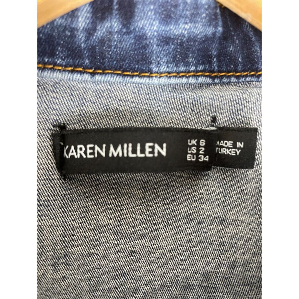 ~ Karen Millen Dress 2 Denim Stretch Midi Button Up Blue Maxi Boho Long Sleeve - Picture 12 of 16